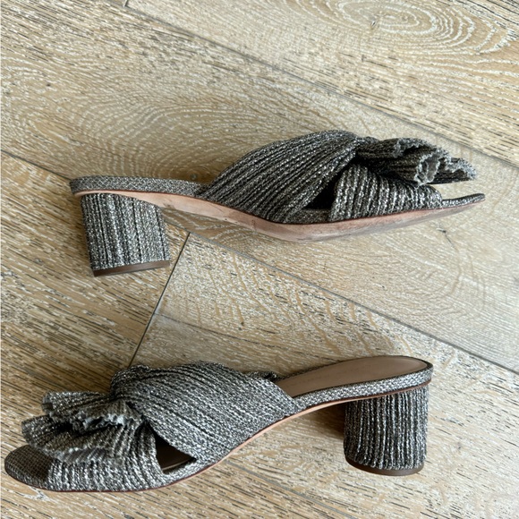 Loeffler Randall Emilia Pleated Lamé Knotted Mules Sandal Heels -Silver Glitter - Picture 10 of 16